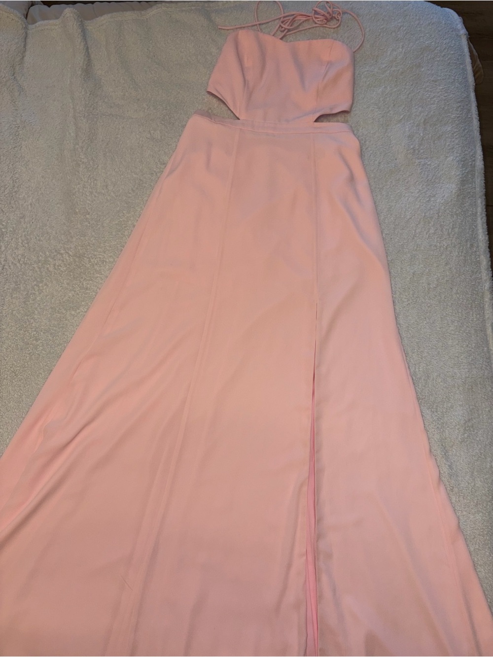 Fame and Partners Light Pink Backless Cutout Maxi Dress